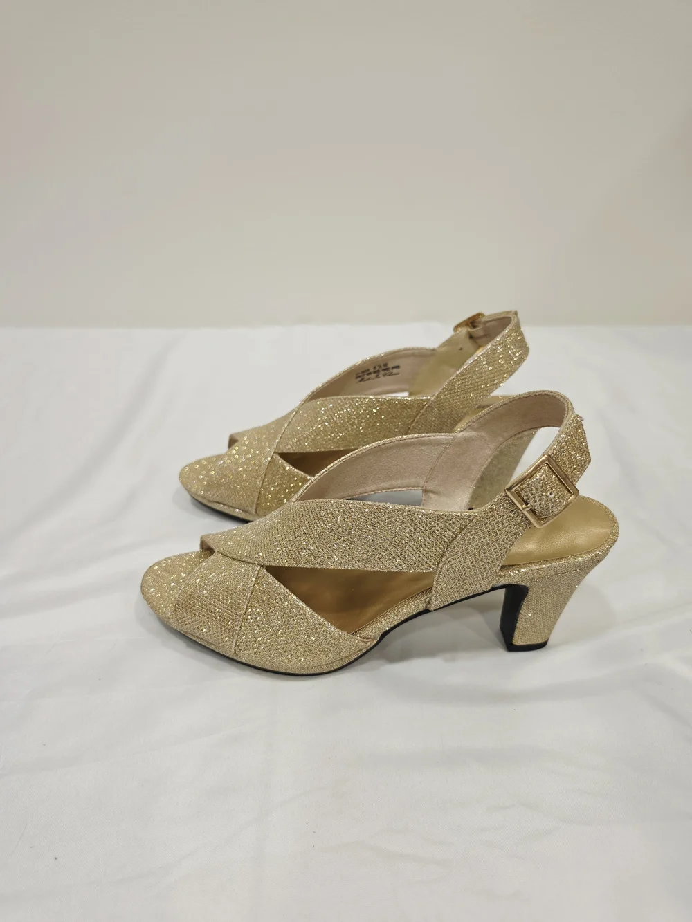 easy street Gold Glitter Christy Crisscross Slingback Heels